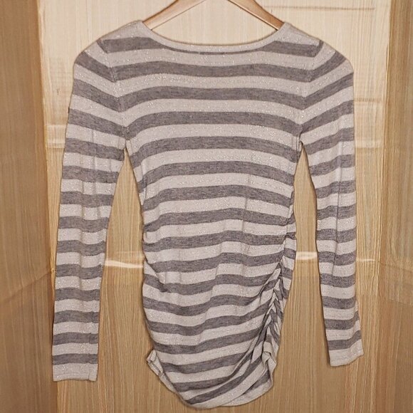 H&M Mama Womens White Silver Striped Tunic Sweater XS - Picture 2 of 6